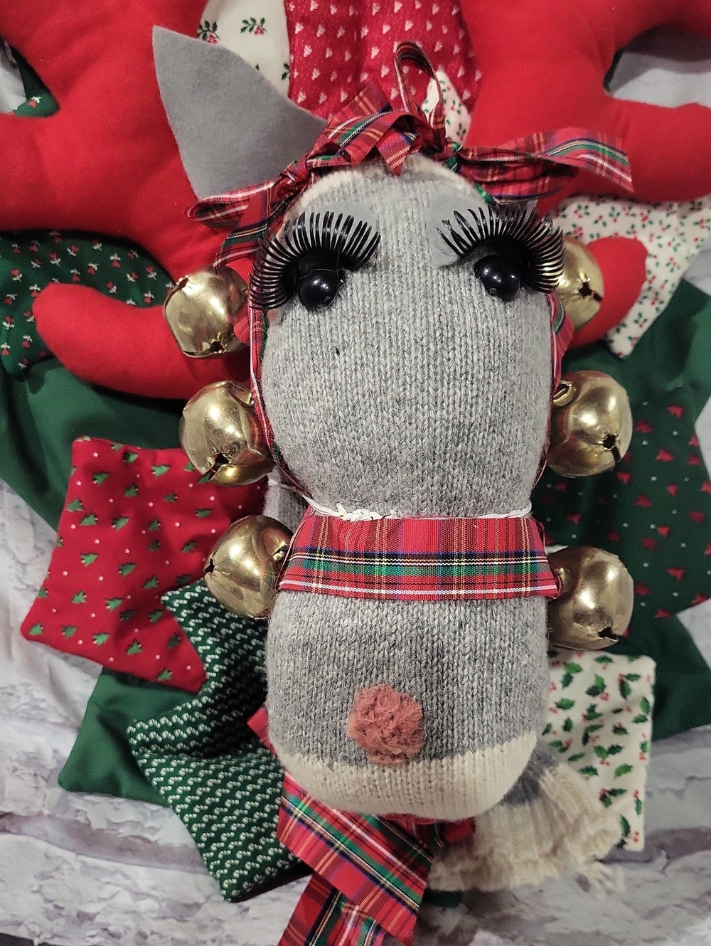 Handmade Holiday Reindeer Wreath - Red & Green - Picture 2 of 5